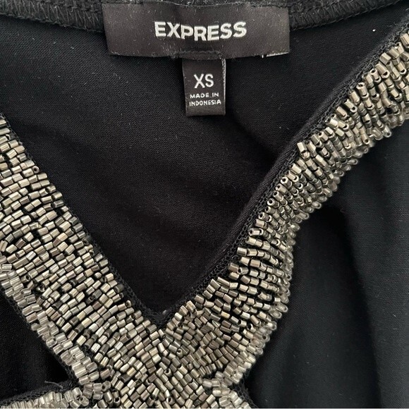 Express Black Beaded Neck Swing Mini Dress, Size XS - Picture 6 of 7